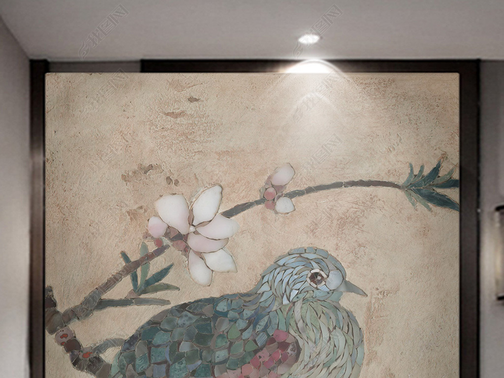 现代几何抽象花鸟欧式玄关背景墙