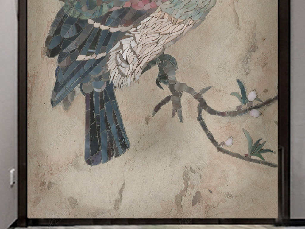 现代几何抽象花鸟欧式玄关背景墙