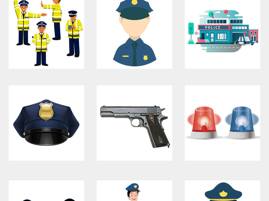 卡通警察公安交警人物警徽特警免扣素材