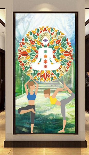 瑜伽油画背景工装玄关