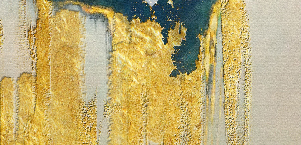 原创北欧现代抽象油画金色瀑布中式客厅装饰画版权可商用