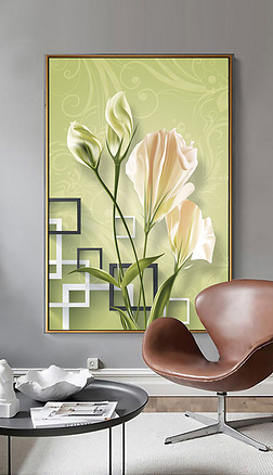 简约现代小清晰手绘百合花玄关装饰画