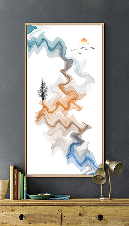 新中式抽象禅意水墨山水画玄关背景墙装饰画