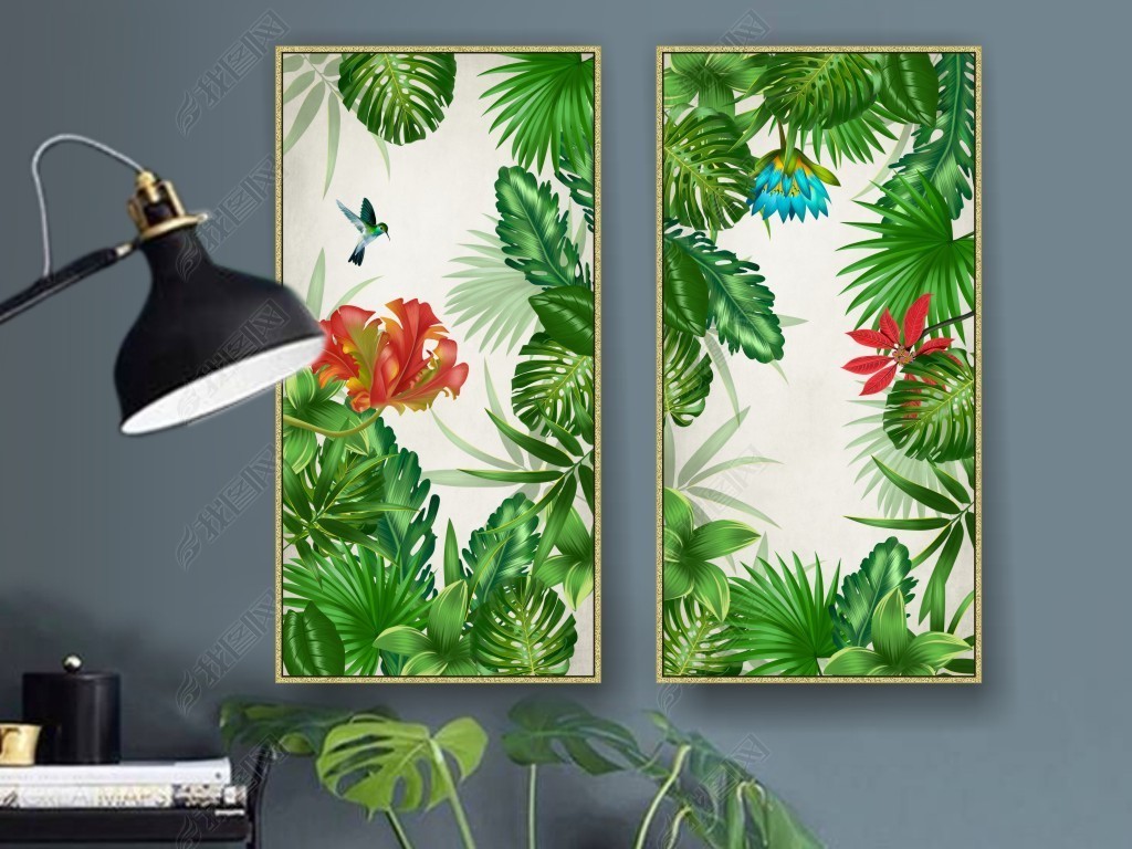 原创手绘绿色植物热带雨林叶子小清新北欧田园风格装饰画