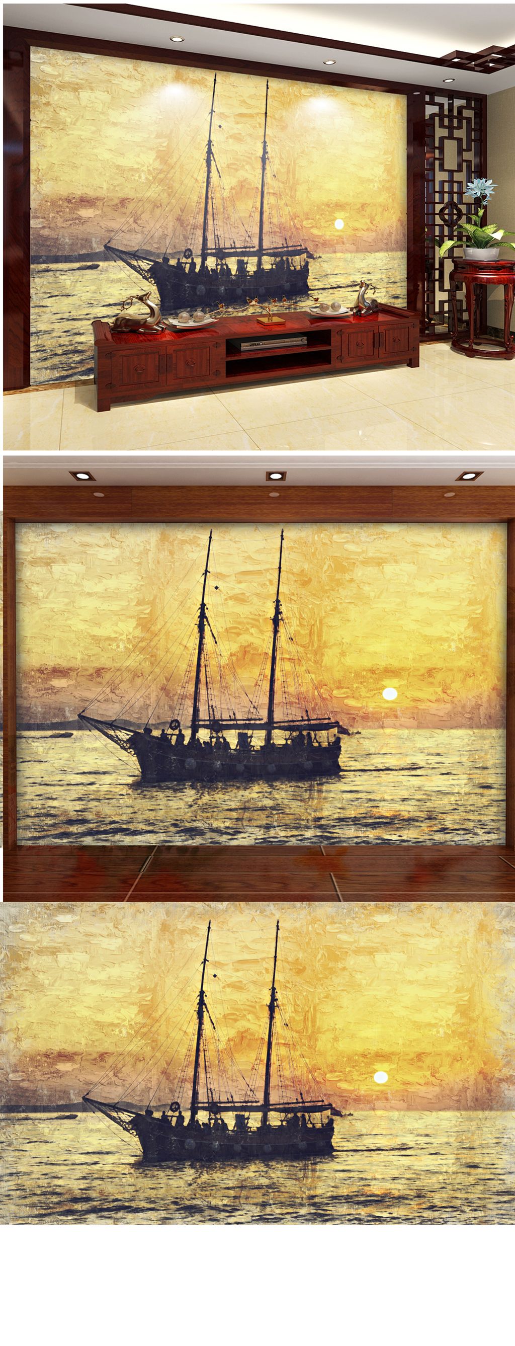 高清素描灰色手稿帆船日出