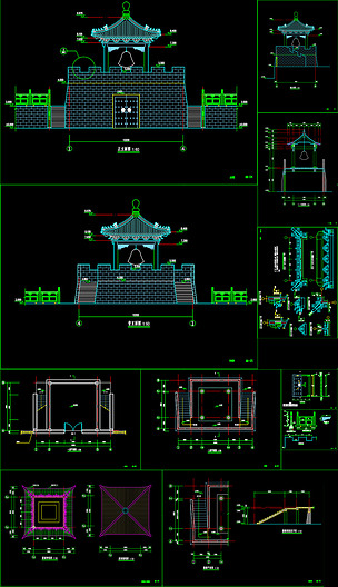 古建筑城楼式钟鼓楼建施cad图纸