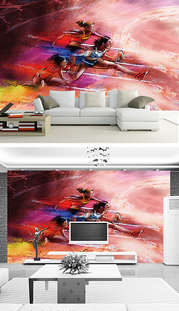 抽象手绘水上运动壁画运动会背景画