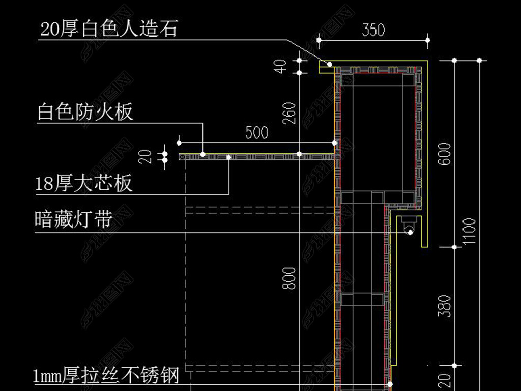 原创cad吧台服务台节点大样图施工图剖面图版权可商用