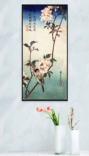 日式花鸟装饰画玄关日本和风挂画竖款春燕图