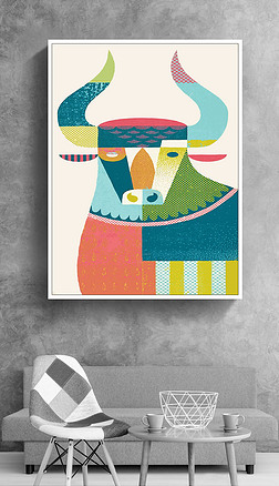 抽象画牛装饰画|斑斓色彩抽象牛动物北欧清新简约现代装饰画