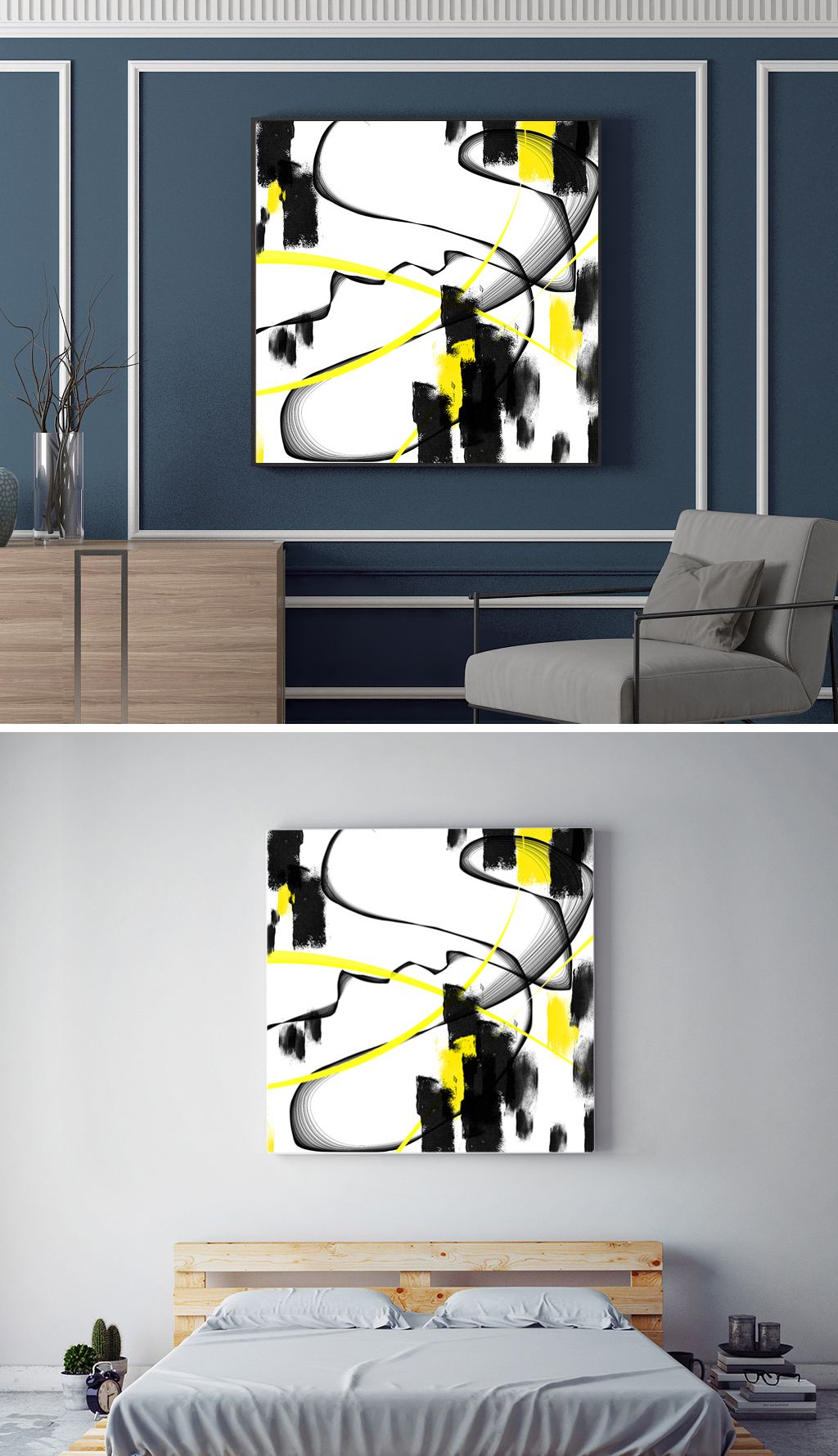 现代简约抽象线条色块客厅装饰画无框画