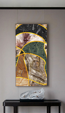 抽象金色线条大理石纹理几何装饰画