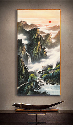 唯美山水风景油画山水玄关装饰画