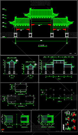 原创门楼古建筑建筑结构施工cad图纸