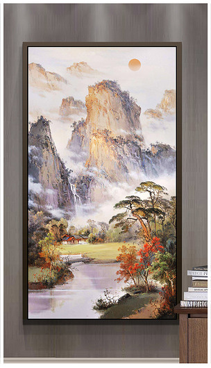 原创手绘油画风景山水欧式客厅玄关装饰画