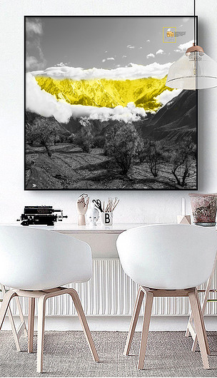 北欧简约黑白山脉风景抽象装饰无框画