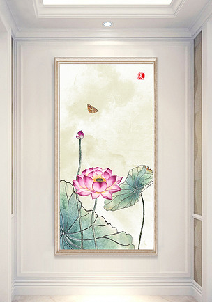 中国风荷叶荷花水墨玄关装饰画
