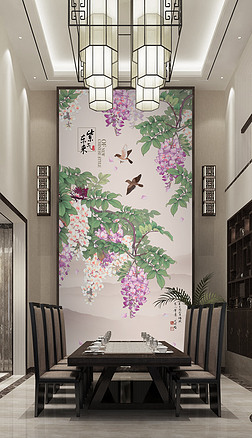 中式紫气东来墙绘专题模板-中式紫气东来墙绘图片素材下载-我图网