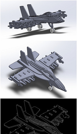 激光切割工艺品cad图纸3d拼装图飞机