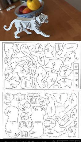 激光切割工艺品cad图纸3d拼装图老虎