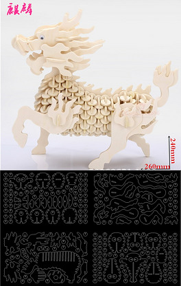 激光切割工艺品cad图纸3d拼装图麒麟