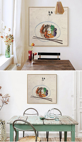 手绘高清海鲜鸡蛋手工重庆小面筷子装饰画