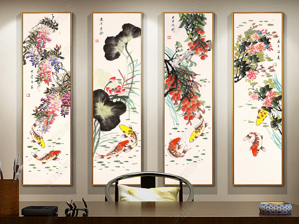 四季花鸟四屏下载-编号17749499-花鸟装饰画-我图网