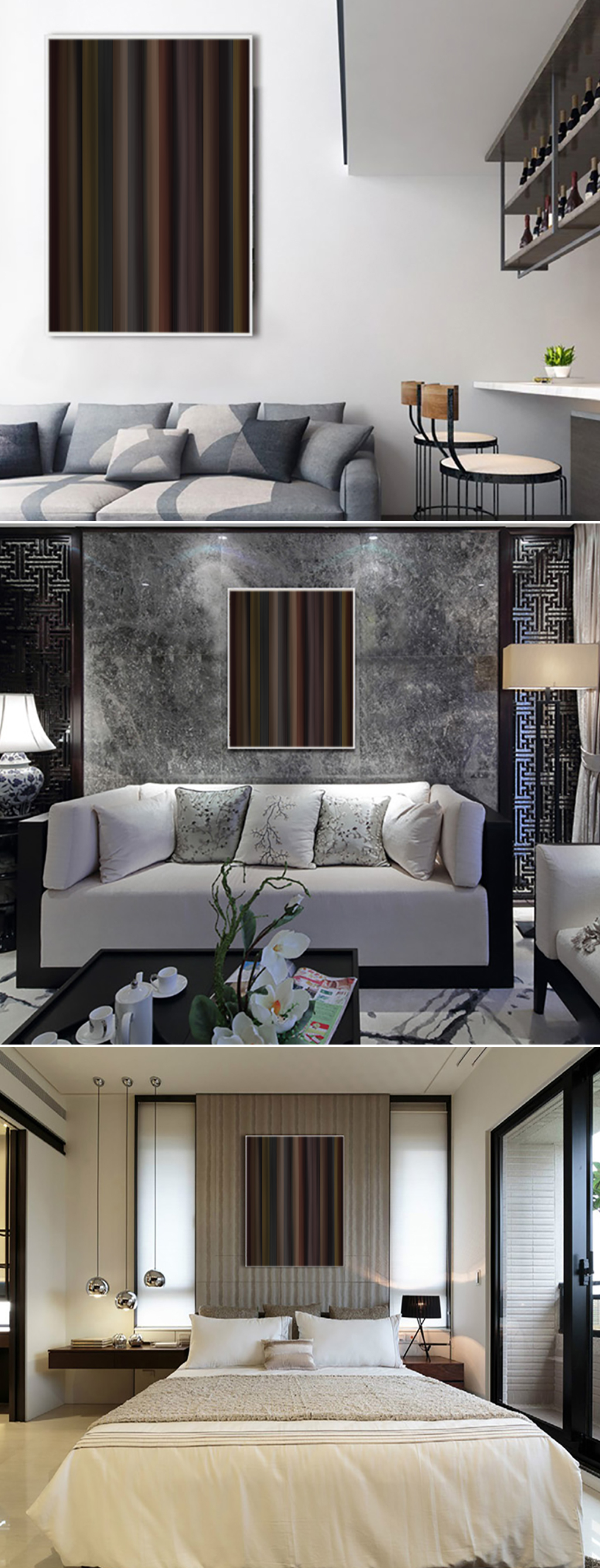 新中式抽象水墨线条棕色黑色装饰挂画嫁妆画