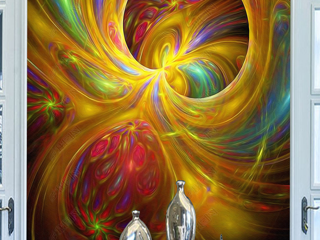 光彩夺目金色绚丽酷炫色彩欧式抽象玄关壁画