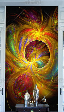 光彩夺目金色绚丽酷炫色彩欧式抽象玄关壁画
