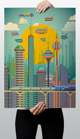 未来城市交通建筑矢量插画