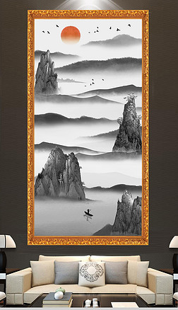 水墨山水画新中式国画风景玄关背景墙装饰画