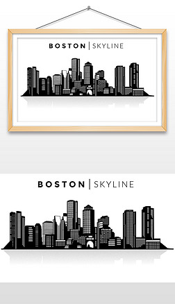 手绘外国城市黑白剪影插画设计ai矢量图