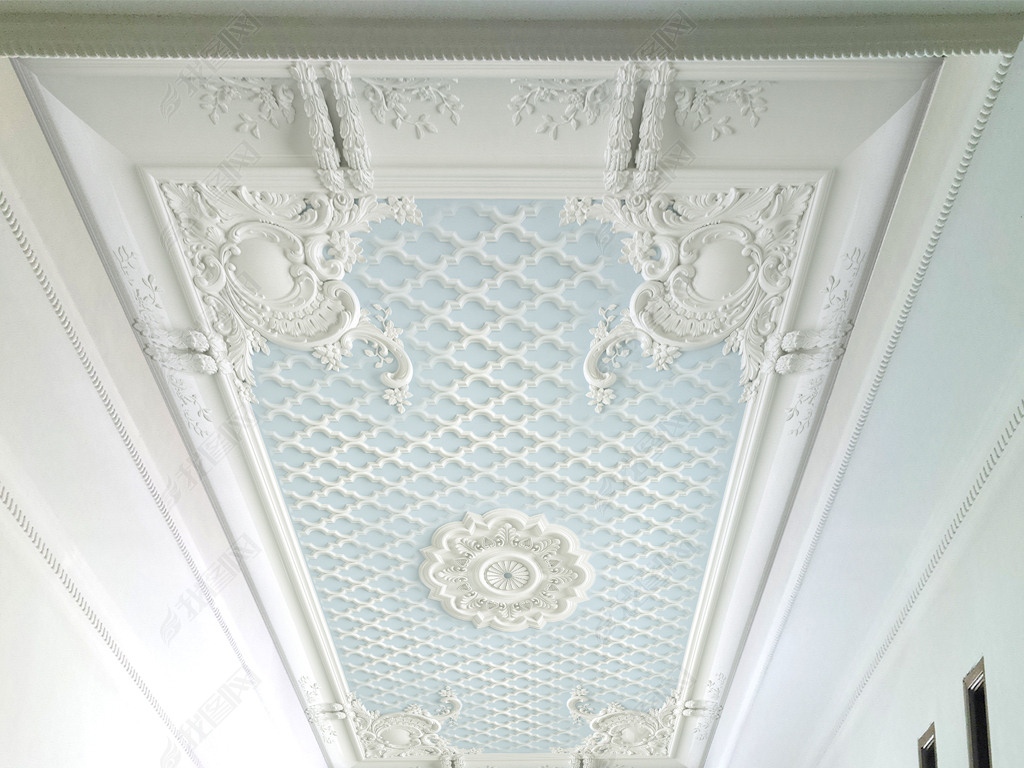 白色欧式花纹石膏浮雕雕花天花板吊顶背景墙