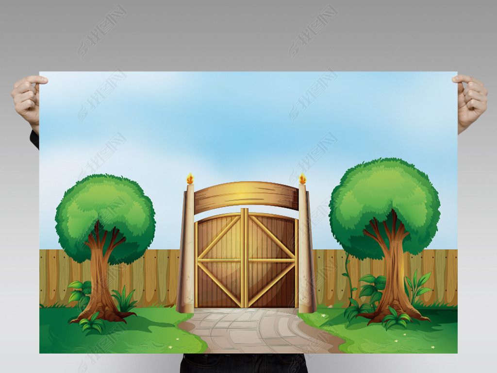 原创庄园门口卡通矢量插画版权可商用