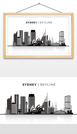 黑白剪影城市地标建筑设计ai矢量图