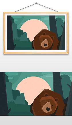 手绘在夜色中睡觉的棕熊插画设计ai矢量图