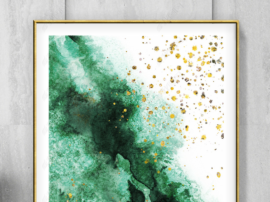 原创祖母绿现代抽象水墨油画创意金色泼墨装饰画