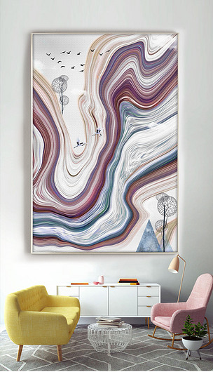 现代动感抽象蓝色线条水彩无框画下载-编号17787927-抽象装饰画-我