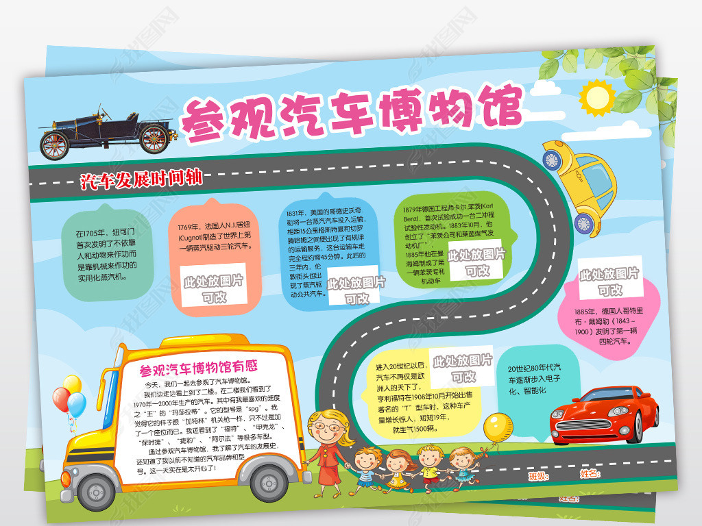 原创汽车博物馆小报国际博物馆日手抄报电子小报版权可商用