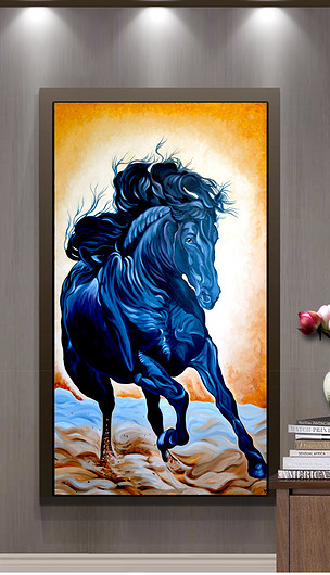 新中式手绘北欧水彩马油画装饰画玄关