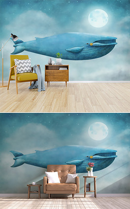 flying whale background wall 102