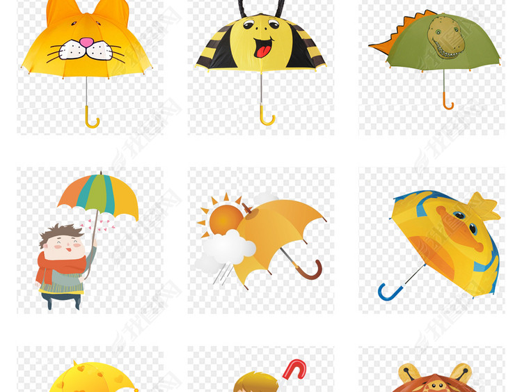 卡通手绘可爱儿童雨伞海报设计PNG素材