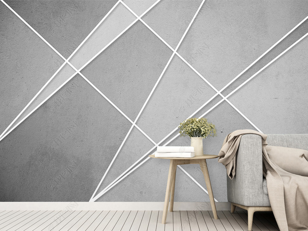 北欧简约复古艺术线条几何背景墙装饰壁画