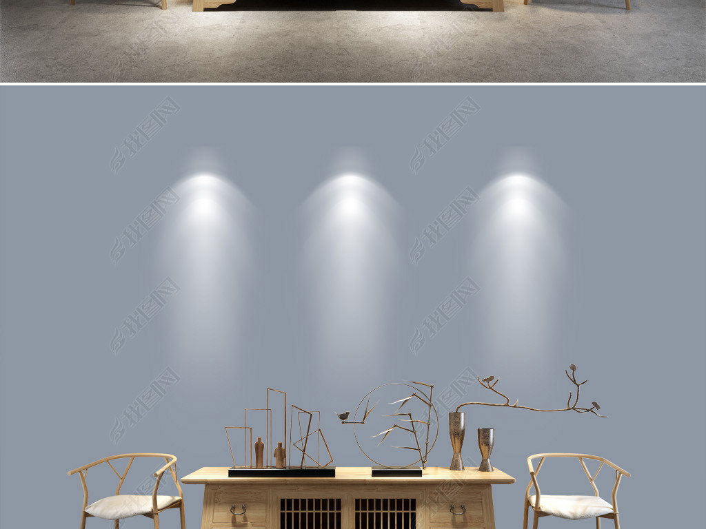 高清中式客厅卧室墙布墙纸效果图场景样机96