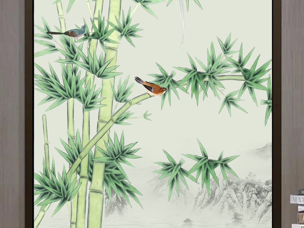 新中式水墨竹子玄关背景墙