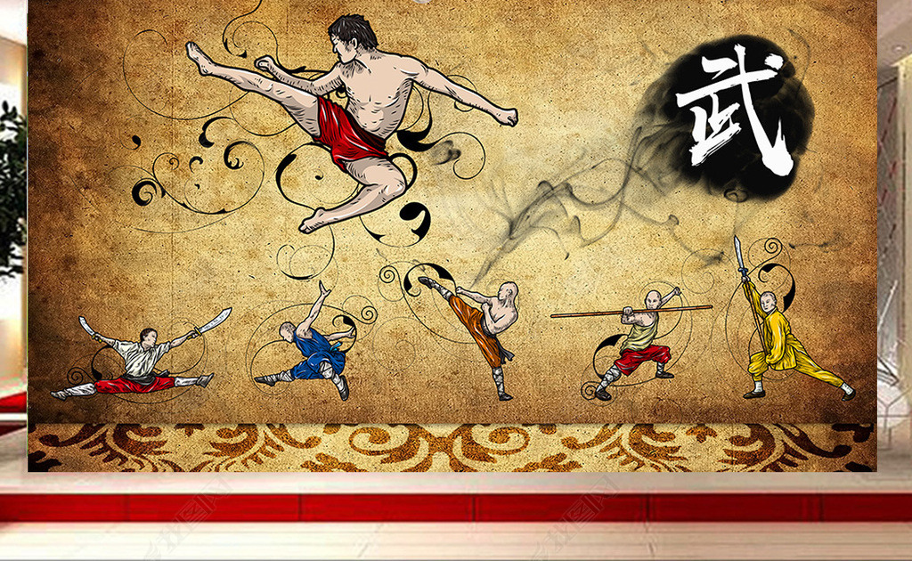 中国功夫中华武术馆工装背景墙形象墙