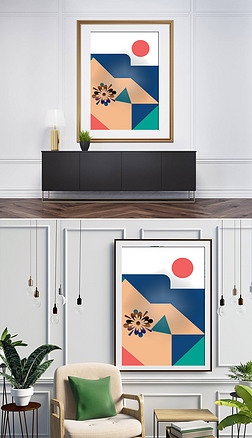 新中式抽象金色线条立体几何纹理几何装饰画