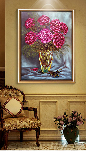 复古花卉手绘油画花瓶装饰画欧式