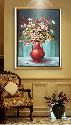 美式花卉花瓶装饰画油画手绘